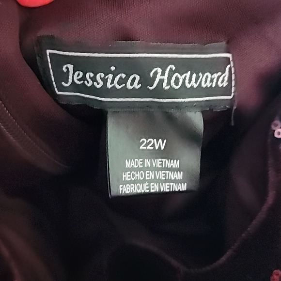 Jessica Howard Burgundy Sequined Velvet Cold Shoulder Shift Dress‎ Plus Size 22 - Picture 5 of 8